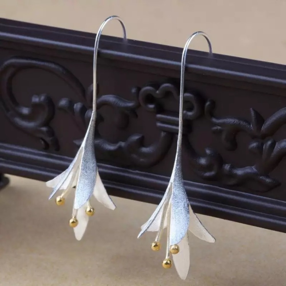 Oriental Hanging Japanese Unique Flower Earrings - Picture 6 of 6
